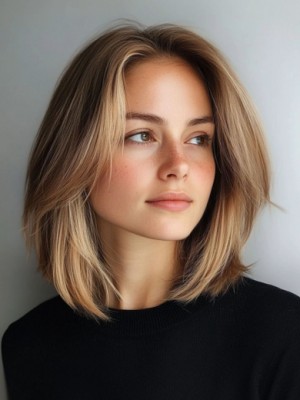 Mittellange Echthaar-Perücke mit Front Lace – Natürlicher Balayage Look in Blondbraun