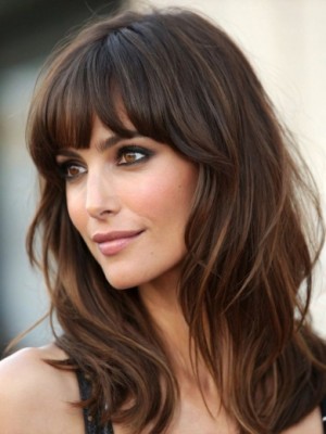 Lace Front Echthaar Perücke Mittellang – Natürliche Wellen mit Pony, Weicher Stufenschnitt, Unsichtbarer Haaransatz, Echt Haar Perücke für Damen