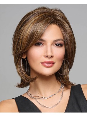 Maschinell gefertigte Echthaarperücke Damen – Kurzer Bob mit Stufen, Natürliches Volumen, Seitenscheitel, Pflegeleicht & Realistischer Look