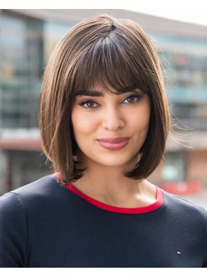 Echthaar Lace Front Perücke Damen – Kurzer Bob mit Pony, Natürlich Haaransatz, Handgeknüpftes Frontlace, Weich & Realistisch für Alltag & Business