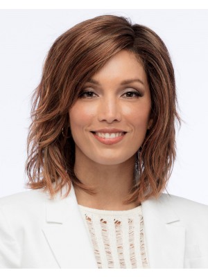 Echthaar Lace Front Perücke Damen – Mittellanger Stufiger Schnitt, Natürliches Frontlace, Leicht Gewellt, Realistischer Haaransatz, Elegant & Alltagstauglich