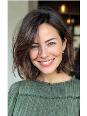 Echthaar Lace Front Perücke Damen – Kurzer Welliger Bob, Seitenscheitel, Natürliches Frontlace, Voluminös & Realistischer Haaransatz für Alltag & Freizeit