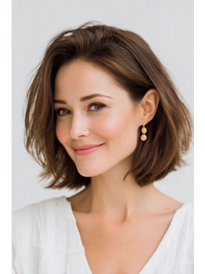 Echthaar Lace Front Perücke Damen – Kurzer Bob mit Seitenscheitel, Natürliches Frontlace, Braun, Leicht Gewellt, Realistischer Haaransatz & Komfortabel für Alltag