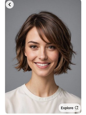 Echthaar Perücke Damen – Maschinengefertigt, Kurzer Stufiger Bob mit Seitenscheitel, Natürliches Volumen, Braun, Weich & Realistisch für Alltag & Business