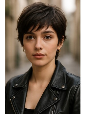 Maschinell Gefertigte Echthaar Perücke Kurz Pixie Schnitt – Natürliche Damenperücke, Modern, Leicht, Alltagstauglich, Voluminös