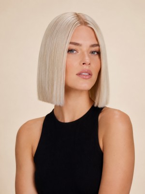 10 Zoll Platinblonde Blunt Bob Kunsthaarperücke für Damen – Maschinell Gefertigt