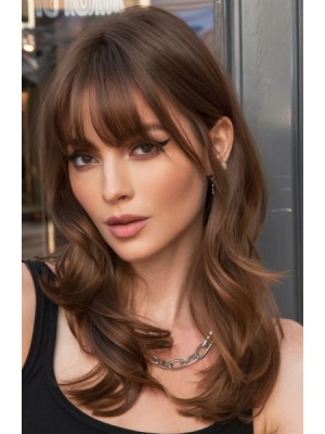 Echthaar Perücke mit Pony – Braune Lace Front Perücke für Damen, Natürlicher Langhaar Look