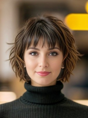 Kurzhaar Echthaar Kappenlos perücke – Modische Mechanische Perücke m