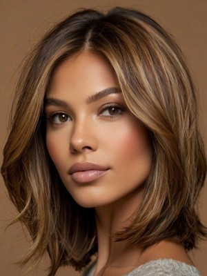 Vordere Spitzenperücke Echthaar Bob Mittelscheitel – Balayage Goldbrau