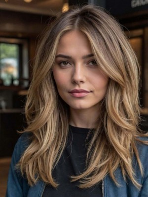 Lace Front Echthaarperücke für Frauen – Natürlicher Look, Mittellange Wellen, Dunkelblond mit Highlights
