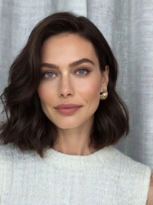 Kurze Echthaar-Perücke für Frauen – Dunkelbraun, Natürlicher Bob-Schnitt, Maschinengefertigt