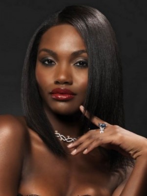 Attraktive Gerade Sanfte Spitzefront Kunsthaar Perücke