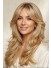 18 Zoll Honigblonde Gestufte Langhaar Echthaarperücke für Damen mit Curtain Bangs, Champagnerblonden Highlights und Lace Front