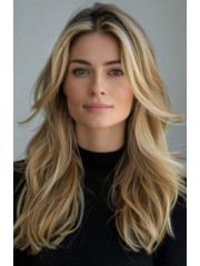  Vordere Spitzen-Echthaarperücke in Naturblond – Lange, Glatte Wellen mit Realistischer Haarlinie