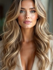 Lange Echthaar Perücke Damen – Natürlich Blond mit Mittelscheitel – Handgeknüpft auf Lace – Weiche, Voluminöse Wellen – Realistischer Haaransatz