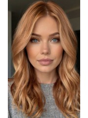 Mittellange kupferblonde Echthaarperücke mit Lace-Front für Damen – Natürliche wellige Spitzenperücke