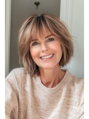 10 Zoll Kurzhaar Bob Echthaarperücke für Damen mit Beigebraunen Highlights –Kappenlos