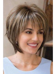8 Zoll Braune Pixie-Bob Echthaarperücke mit Beigeblonden Highlights – Kappenlos