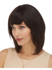 Echthaar Perücke Damen Mittelkurz Braun – Maschinengefertigte Perücke mit Pony, natürlicher Look, weich & alltagstauglich