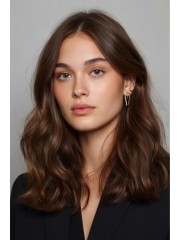 Echthaar Perücke Damen – Maschinengefertigt, Mittellang & Leicht Gewellt, Mittelscheitel, Natürliches Volumen, Braun, Weich & Realistisch für Alltag & Eleganten Look