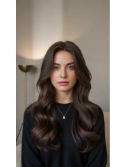 Lace Front Echthaar Perücke Damen Lang Dunkelbraun Wellig Natürlich Real Hair Wig mit Natürlichem Haaransatz