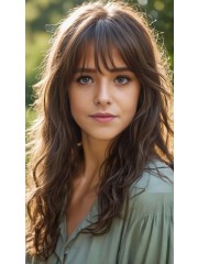 Lange Braune Echthaar Perücke mit Pony – Natürlich Gewellt, Maschinengefertigte Human Hair Wig, Realistischer Look für Damen