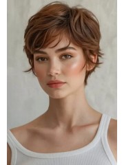 Kurze Echthaar Perücke Damen Pixie Cut – Natürliche Kurzhaarperücke Braun | Lace Front | Handgeknüpft | Leicht, Weich & Natürlich Aussehend