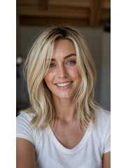 Front Lace Echthaarperücke Damen – 100% Remy Echthaar, Vanilleblond Balayage, Schulterlang, Soft Layers, Mittelscheitel, Natürliche Haarlinie, Alltagstauglich