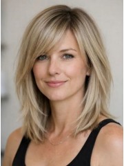 12 Zoll Beigeblonde Gestufte Lob Echthaarperücke für Damen mit Seitenpony und Lace Front