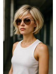 10 Zoll Aschblonde Echthaarperücke für Damen mit Seitenpony und Lace Front