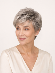 8 Zoll Silber-Graue Pixie Echthaarperücke für Damen mit Lace Front und Seitenpony
