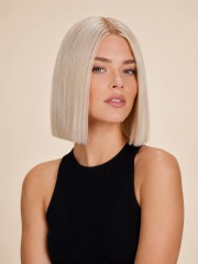10 Zoll Platinblonde Blunt Bob Kunsthaarperücke für Damen – Maschinell Gefertigt
