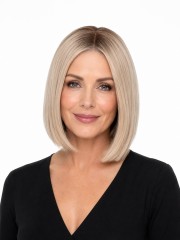 10 Zoll Platin-Beigeblonde Blunt Bob Echthaarperücke für Damen mit Lace Front