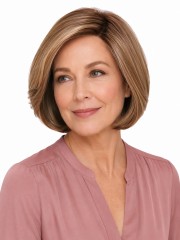 10 Zoll Karamell-Kastanienbraune Bob Echthaarperücke für Damen mit Honigblonden Highlights – Maschinell Gefertigt