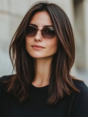 Mittellange Dunkelbraune Echthaar Lace Front Perücke – Natürliche Gerade Menschenhaarperücke für Damen