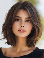 Lace Front Echthaarperücke in Dunkelbraun – Kurze Bob Damenperücke m