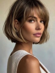 Kurzer Bob Lace Front Echthaar Perücke – Natur Braunblond mit Pony