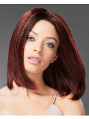 Burgunderrote Lace-Front Echthaarperücke – Glatter Bob, Mittelscheitel, Natürliches Volumen, Hitzebeständig & Handgeknüpft