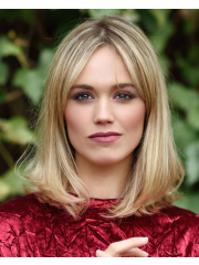 Vorderlace Echthaarperücke mit Pony – Mittellang & Natürlich Blond | 100 % Menschenhaar 