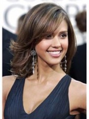 Echthaar Jessica Alba Mittle Wellige Spitzefront Perücke
