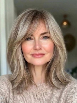 12 Zoll Champagner-Aschblonde Echthaarperücke mit dunklerem Ansatz und Lace Front