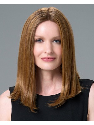 Echthaar Perücke Damen Mittel­lang Braun – Front Lace Perücke mit natürlichem Haaransatz, seidig glatt & realistisch