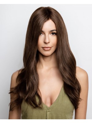 Echthaar Front-Lace Perücke Damen – Lange Glatte Stufen, Natürliches Haaransatz-Design, Mittelscheitel, Weich & Realistisch, Premium Qualität