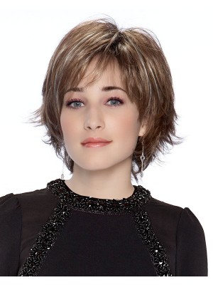 Lace Front Echthaar Perücke Damen – Kurz Geschnitten, Stufig, Hellbraun, Natürliches Volumen, Realistischer Spitzen-Haaransatz, Vorderlace Perücke