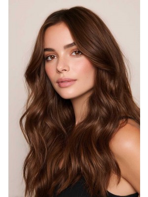 Lace Front Echthaar Perücke Damen Lang Braun Natürlich Wellig Real Hair Wig Natürlicher Haaransatz