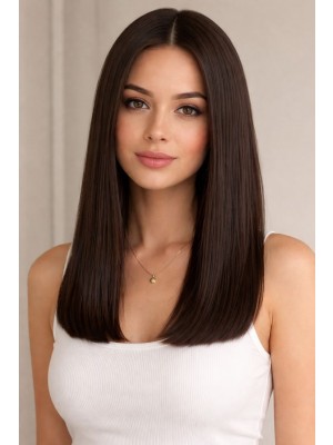 Premium Lace Front Echthaarperücke Damen – Lange Glatte Dunkelbraune Menschenhaar Perücke mit Unsichtbarem Haaransatz und Natürlichem Look