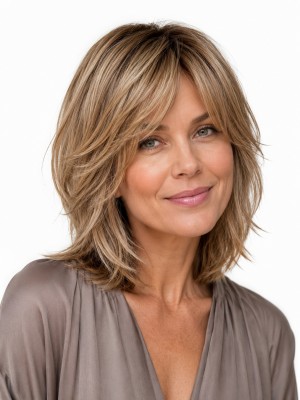 12 Zoll Gestufte Blonde Echthaarperücke für Damen mit Lace Front und Feathered Layers