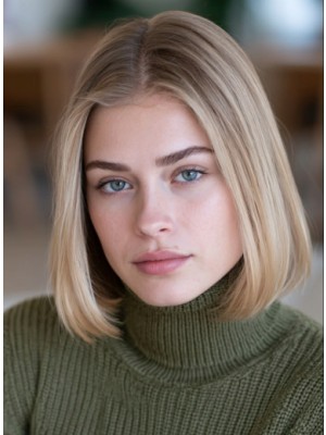 Beige-Blonde Bob Echthaarperücke für Damen mit dunklerem Aschbraunem Ansatz – Maschinell Gefertig