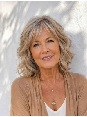 Lace Front Echthaarperücke Damen 12 Zoll Beige-Aschblond – Natürlicher Wavy Bob