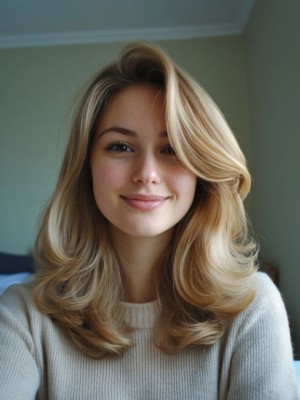 Beigeblonde Lace Front Echthaarperücke – Mittellang mit Seitenscheitel